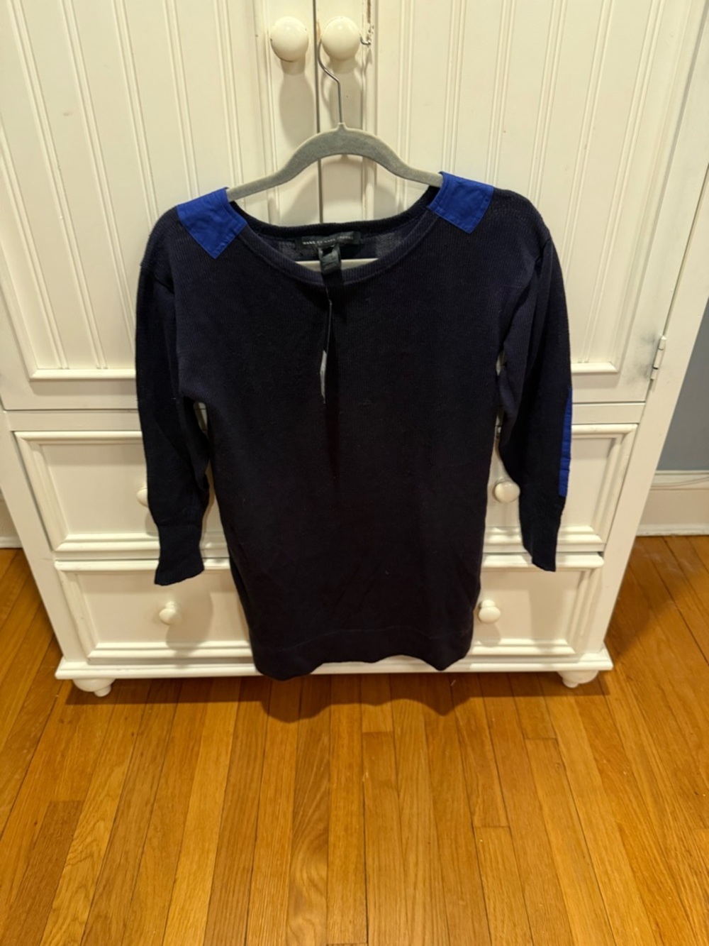Marc by Marc Jacobs Navy Sweater with Bright Blue Shoulder & Elbow Details